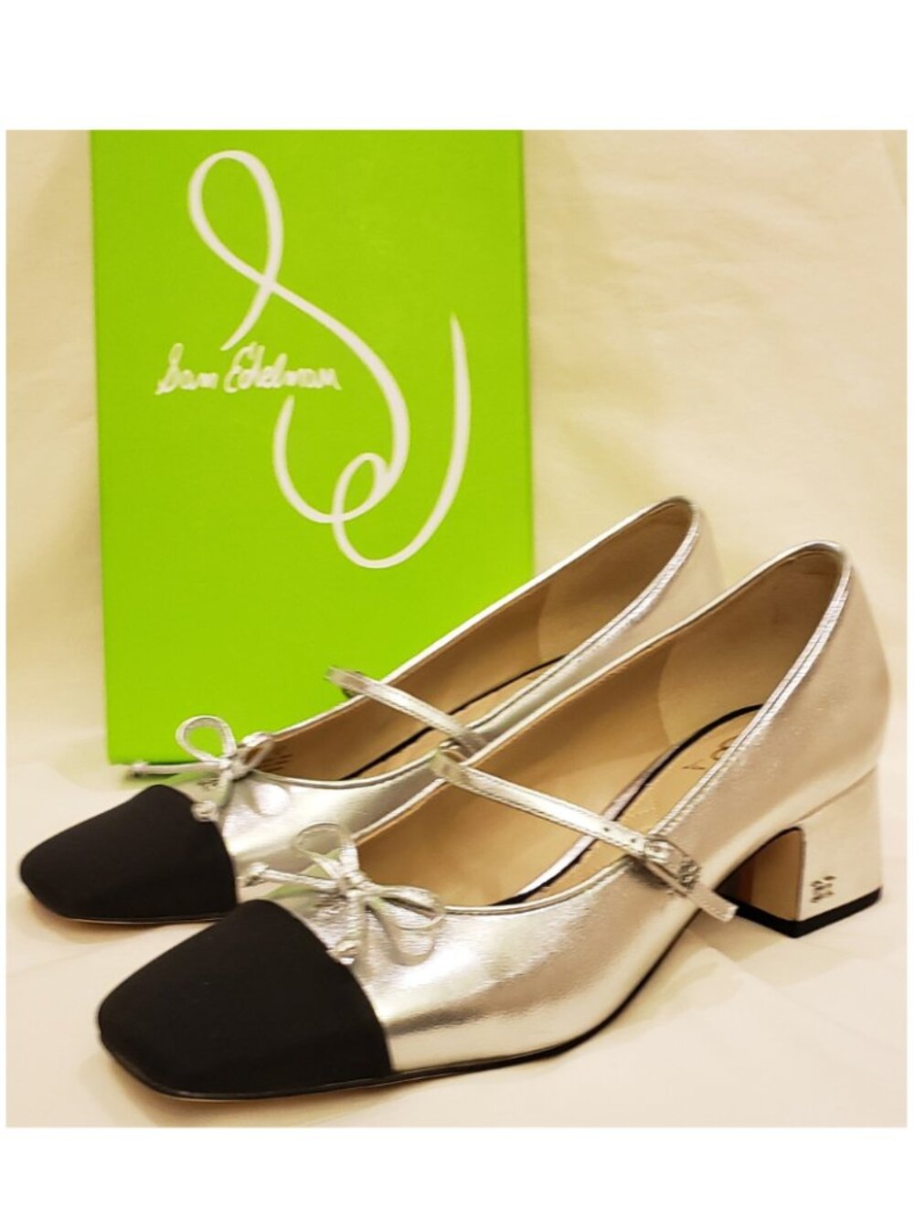 Sam Edelman Thora Pump Block Heel Shoes Size-9M Silver/Black